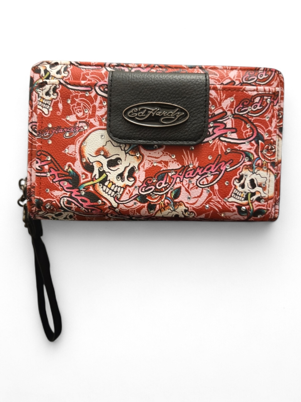 Ed Hardy Red Skull Print Wristlet Wallet